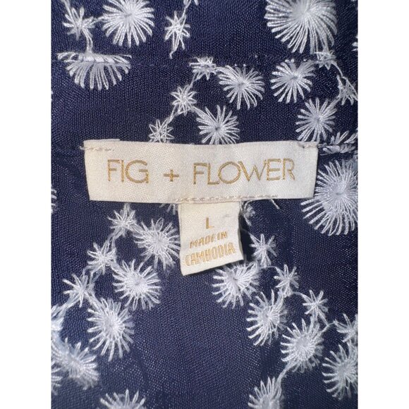 Fig + Flower Boho Embroidered Womens Blue & White Button-Up Shirt L Prairie - Picture 5 of 10